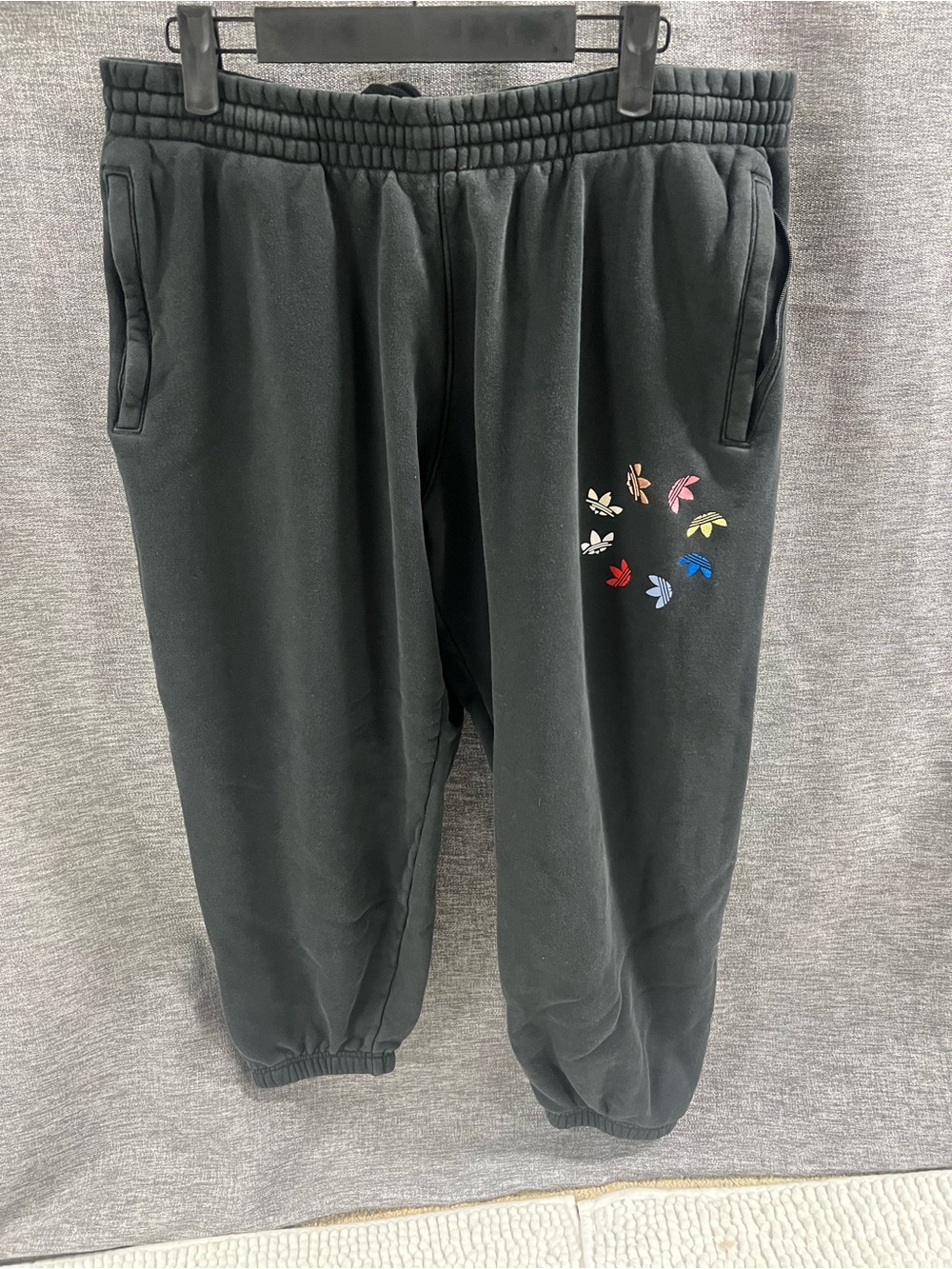 Black Sweatpants with Multicolor Adidas Embroidery